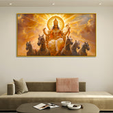 Sacred Hindu Sun God Surya Floating Framed Canvas Wall Painting